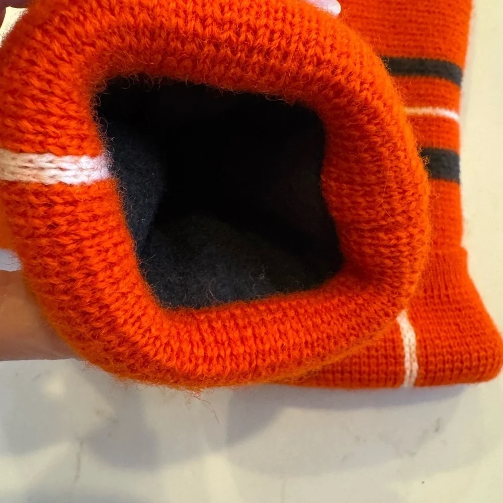 Hand Crafted Red/Orange and Black Fleece Lined Mitten Winter Holiday OS